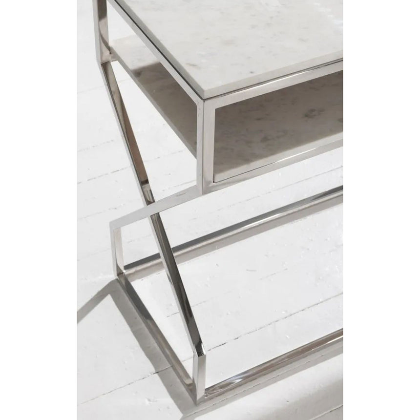 Clearance - Lazio Marble Console Table, White Top with Stainless Steel Chrome Frame