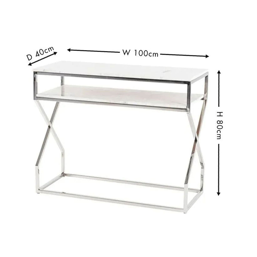Clearance - Lazio Marble Console Table, White Top with Stainless Steel Chrome Frame