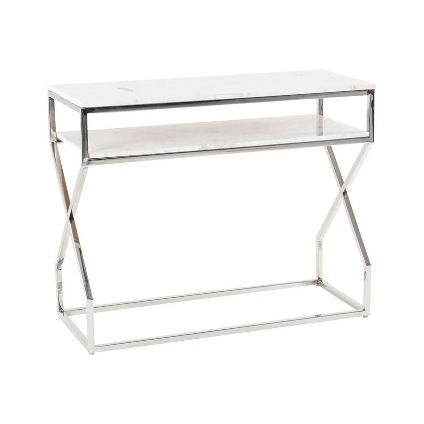 Clearance - Lazio Marble Console Table, White Top with Stainless Steel Chrome Frame