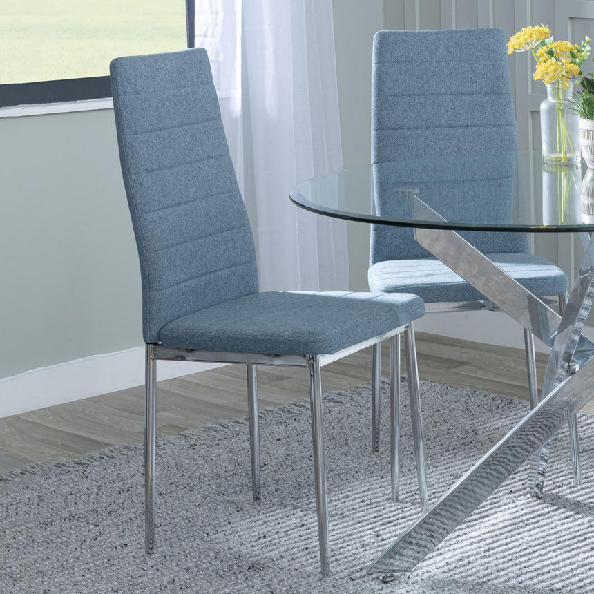Lido Dining Chair in Blue Colour Fabric with Chrome Legs
