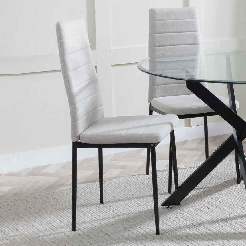 Lido Dining Chair in Sand Colour Fabric with Black Legs