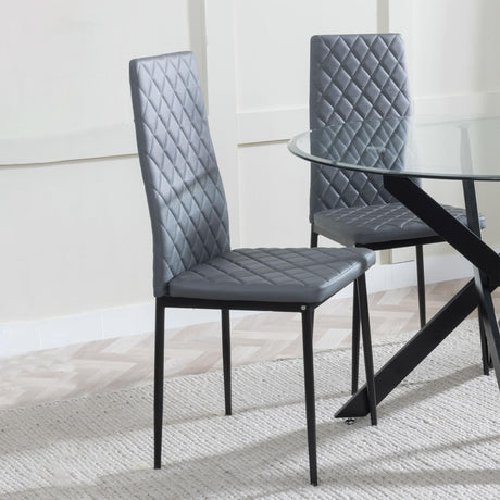 Clearance - Metro Dining Chairs in Grey Colour Leather and Black Metal Legs-2
