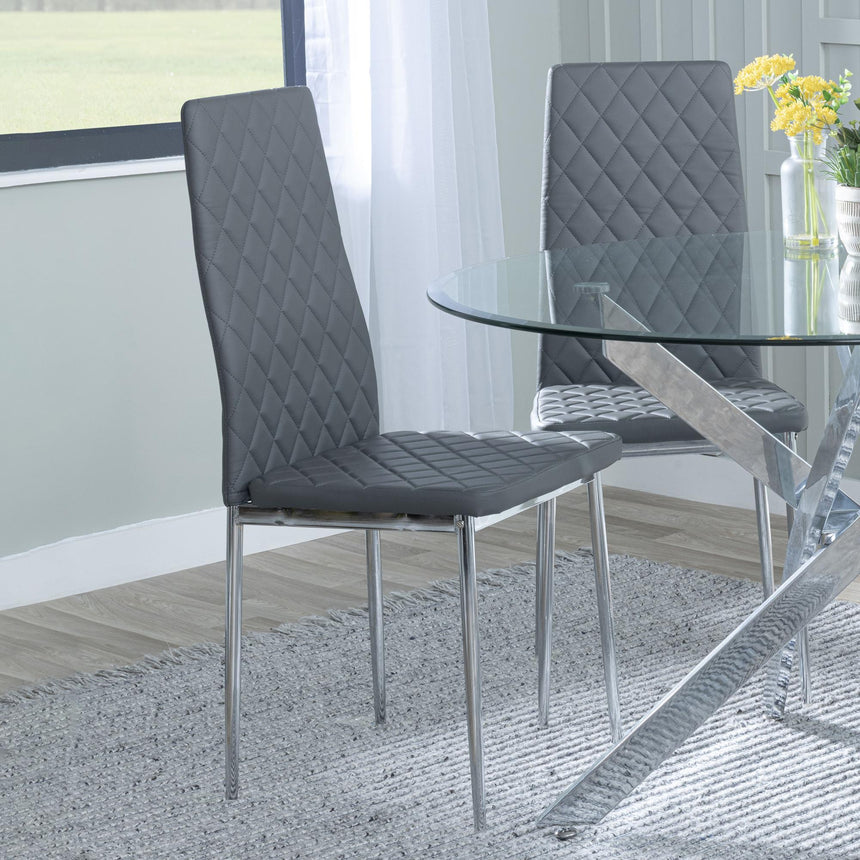 Metro Dining Chairs in Grey Colour Leather and Chrome Metal Legs