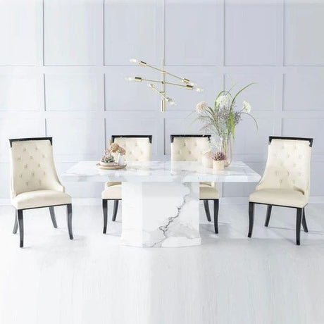 Turin White Marble Dining set - Modica Faux Leather Chairs