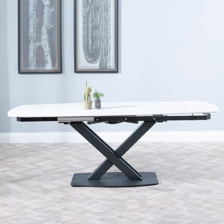 Comiso Ceramic Extending Dining Table with Black Cross Base - 140cm-200cm