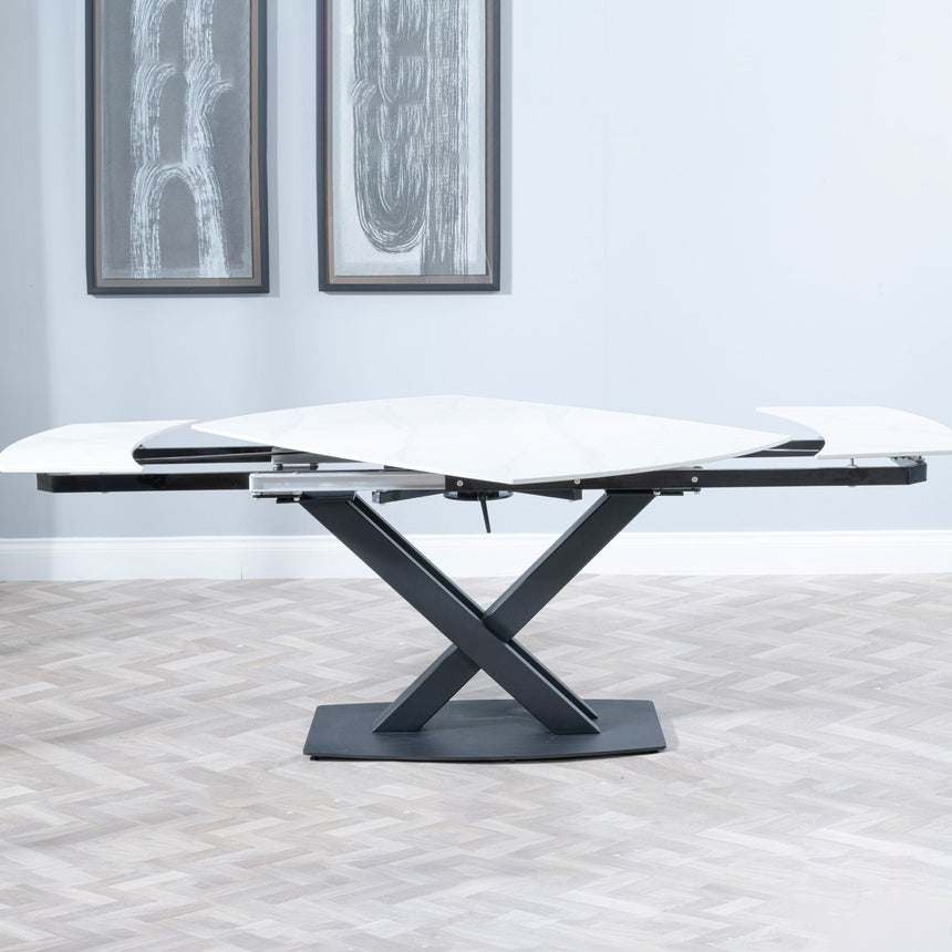 Comiso Ceramic Extending Dining Table with Black Cross Base - 140cm-200cm