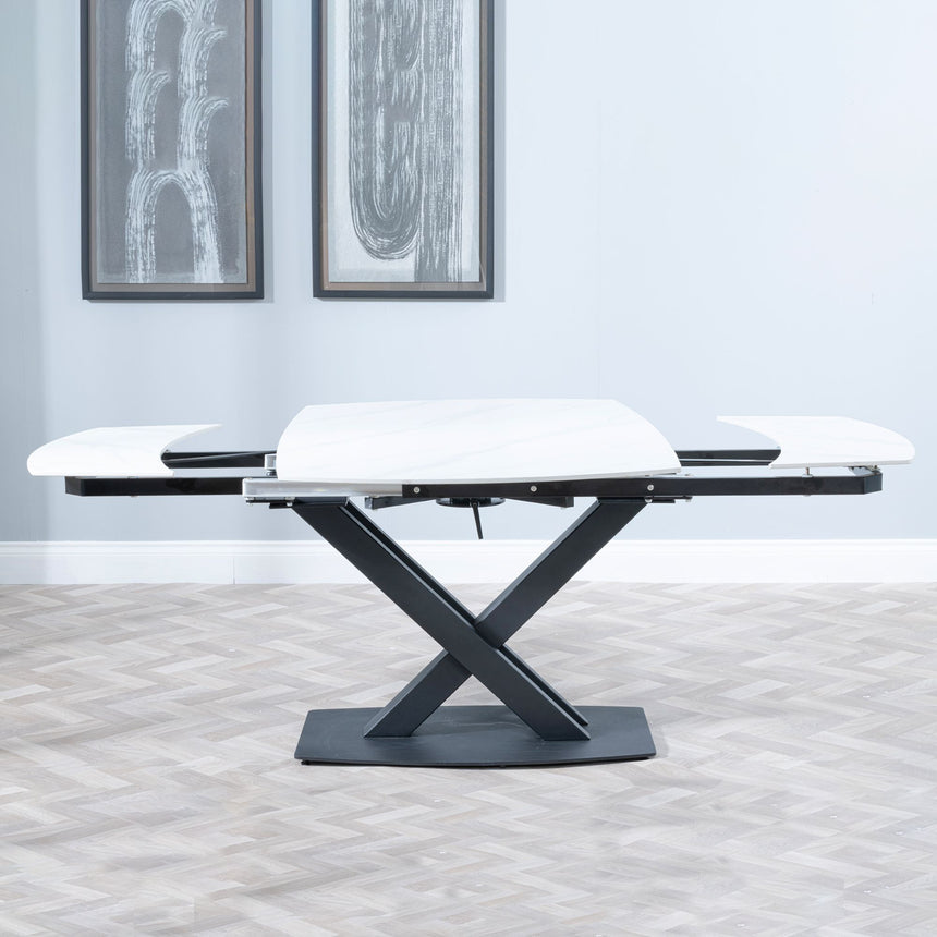 Comiso Ceramic Extending Dining Table with Black Cross Base - 140cm-200cm