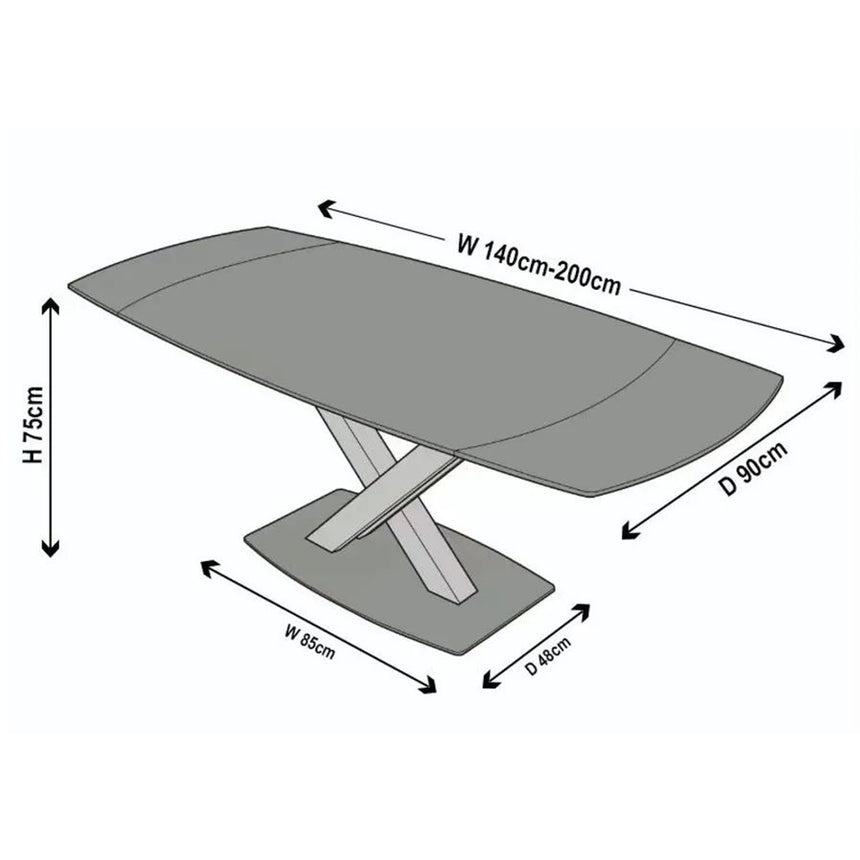 Comiso Ceramic Extending Dining Table with Black Cross Base - 140cm-200cm