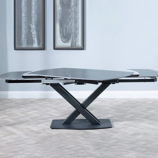 Comiso Ceramic Extending Dining Table with Black Cross Base - 140cm-200cm