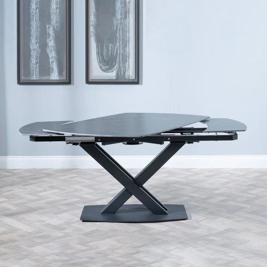Comiso Ceramic Extending Dining Table with Black Cross Base - 140cm-200cm