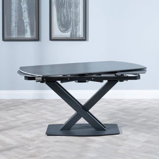 Comiso Ceramic Extending Dining Table with Black Cross Base - 140cm-200cm