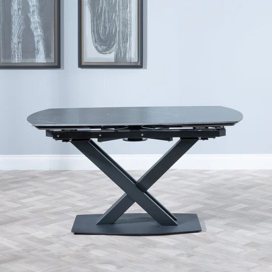 Comiso Ceramic Extending Dining Table with Black Cross Base - 140cm-200cm