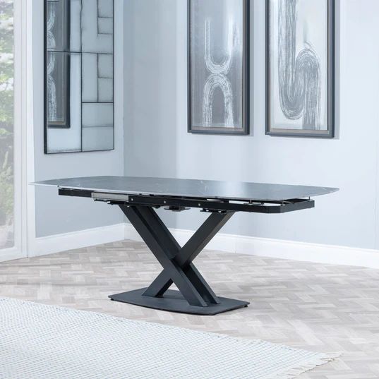 Comiso Ceramic Extending Dining Table with Black Cross Base - 140cm-200cm