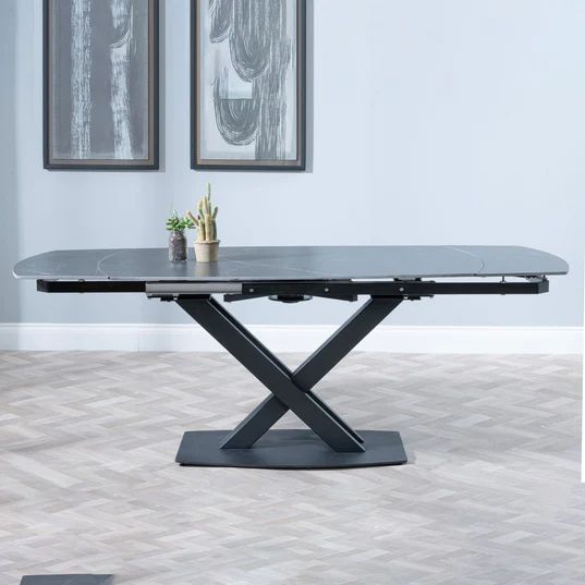Comiso Ceramic Extending Dining Table with Black Cross Base - 140cm-200cm