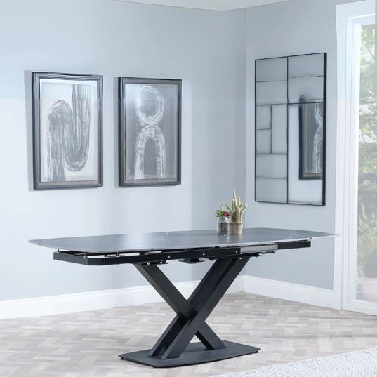 Comiso Ceramic Extending Dining Table with Black Cross Base - 140cm-200cm