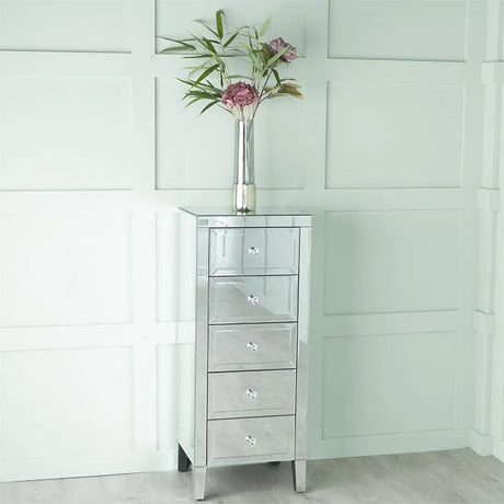Como Mirrored 5 Drawer Narrow Chest