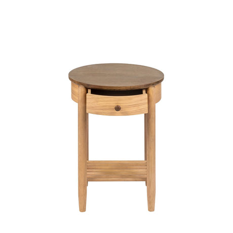 Connecticut Natural Oak 1 Drawer Round Bedside Table