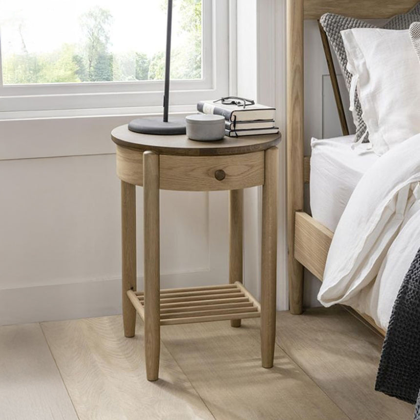 Connecticut Natural Oak 1 Drawer Round Bedside Table