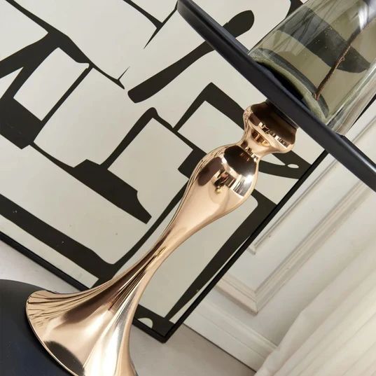 Olivia Black and Gold Round Wine Table with Black Base