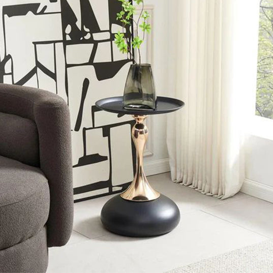 Olivia Black and Gold Round Wine Table with Black Base