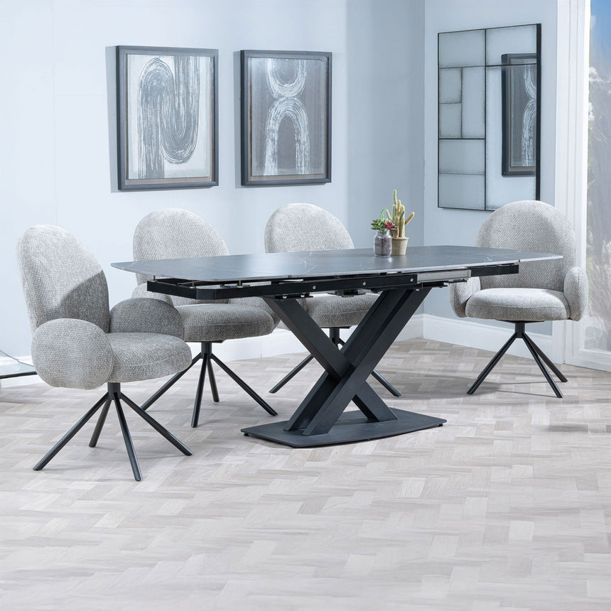 Diana Black Ceramic Swivel Top Extending Dining Set - Altavista Fabric Swivel Dining Chair