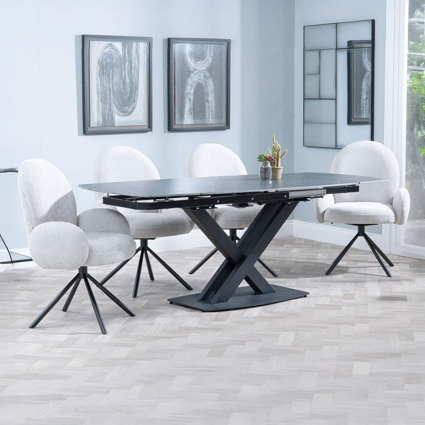 Diana Black Ceramic Swivel Top Extending Dining Set - Altavista Fabric Swivel Dining Chair