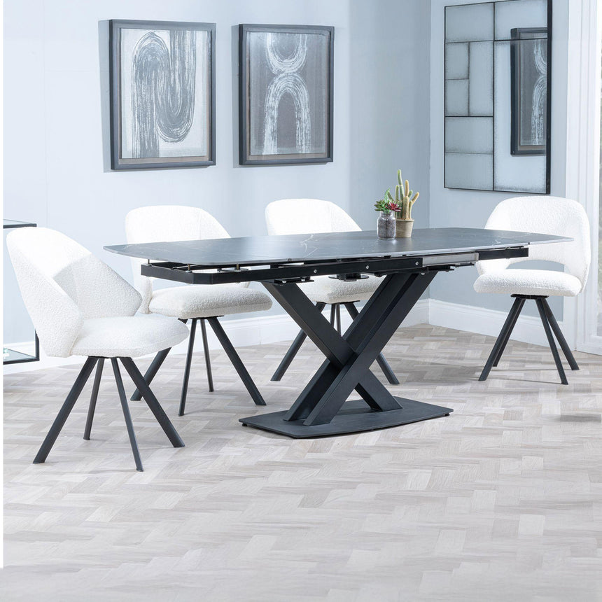 Diana Black Ceramic Swivel Top Extending Dining Set - Burano Velvet Fabric Swivel Dining Chair
