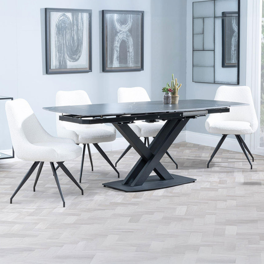 Diana Black Ceramic Swivel Top Extending Dining Set - Diana Velvet Fabric Swivel Dining Chair