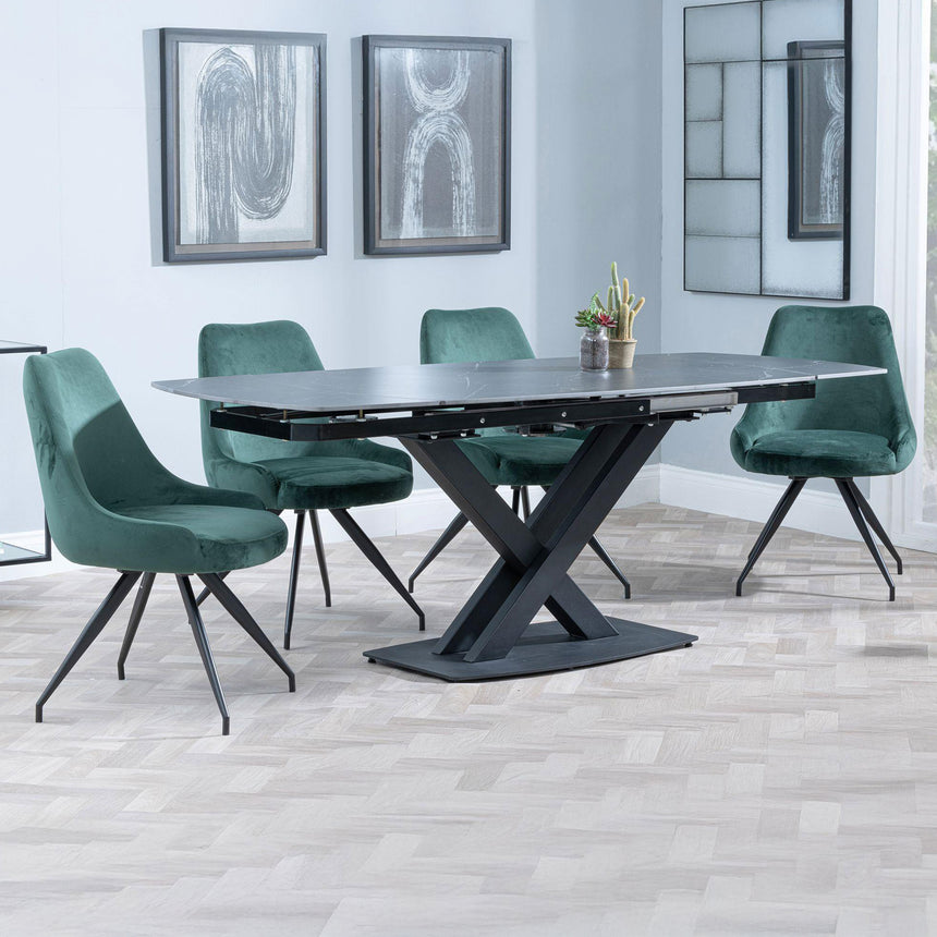 Diana Black Ceramic Swivel Top Extending Dining Set - Diana Velvet Fabric Swivel Dining Chair