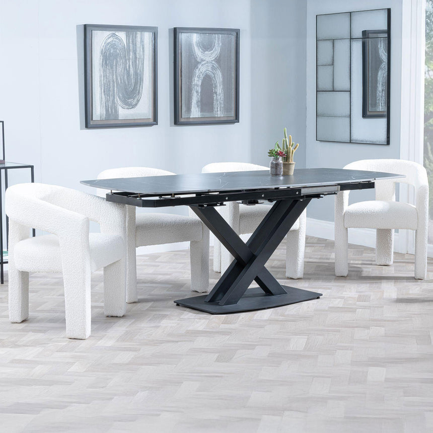 Diana Black Ceramic Swivel Top Extending Dining Set - Killen Boucle Fabric Dining Chair
