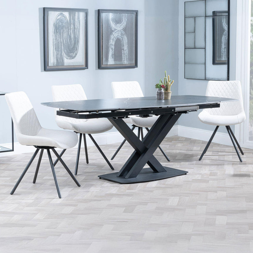 Diana Black Ceramic Swivel Top Extending Dining Set - Messina Fabric Swivel Dining Chair