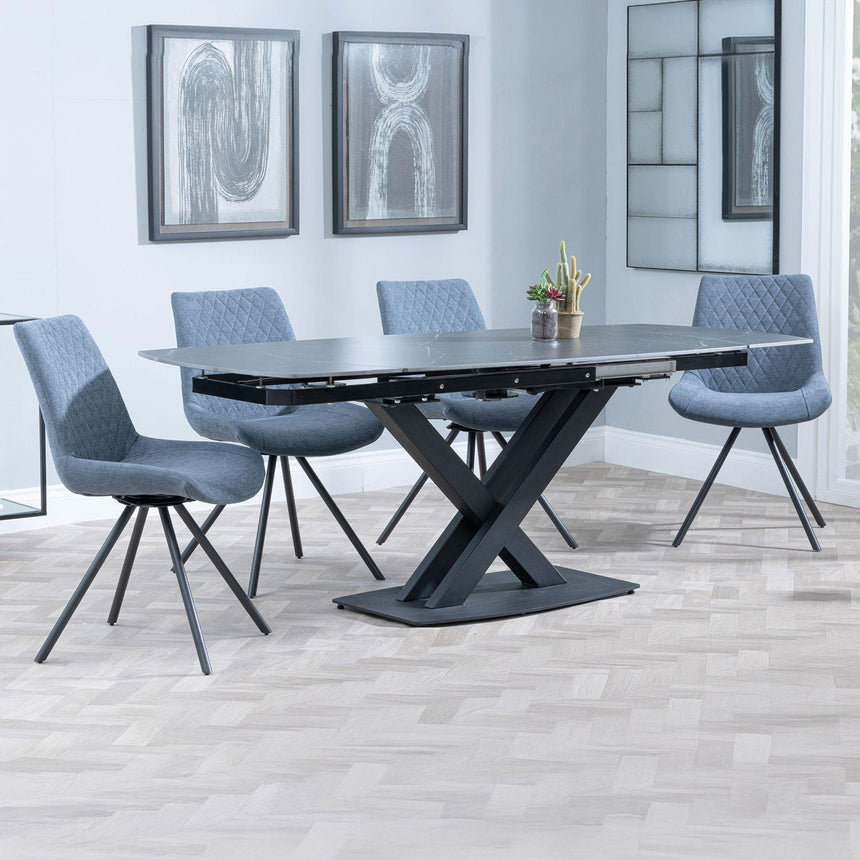 Diana Black Ceramic Swivel Top Extending Dining Set - Messina Fabric Swivel Dining Chair