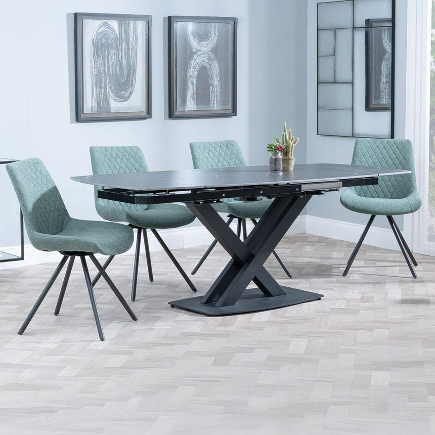 Diana Black Ceramic Swivel Top Extending Dining Set - Messina Fabric Swivel Dining Chair