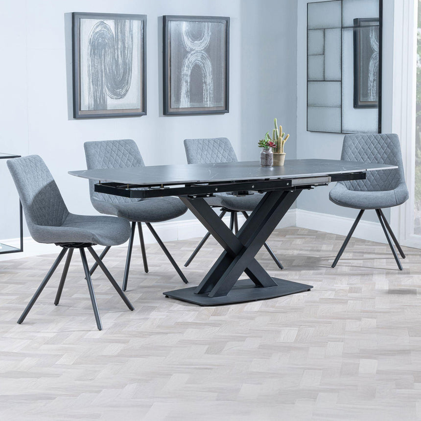 Diana Black Ceramic Swivel Top Extending Dining Set - Messina Fabric Swivel Dining Chair
