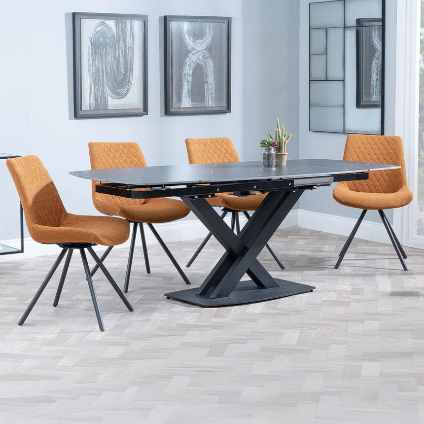 Diana Black Ceramic Swivel Top Extending Dining Set - Messina Fabric Swivel Dining Chair