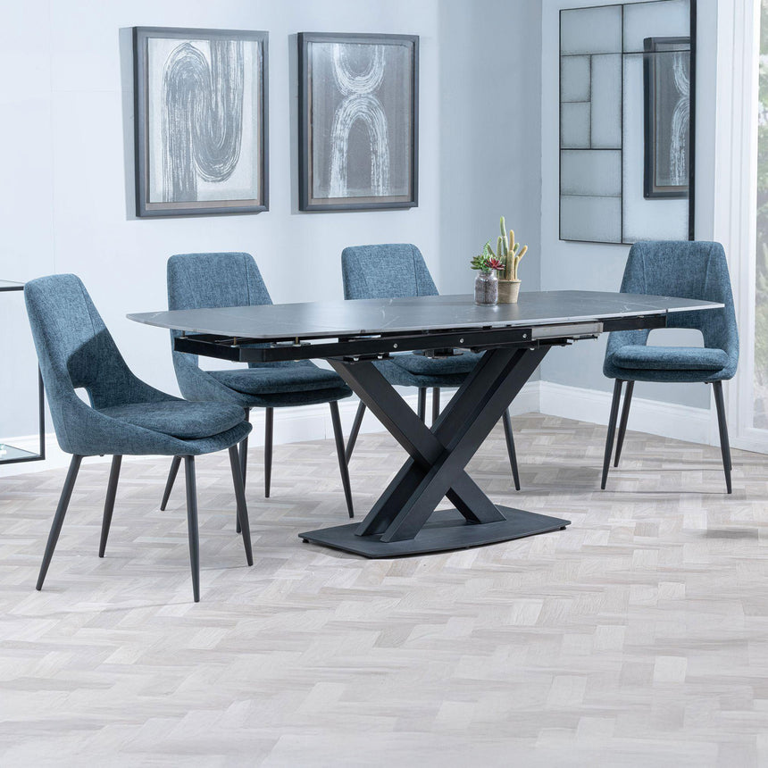 Diana Black Ceramic Swivel Top Extending Dining Set - Stansbury Fabric Dining Chair