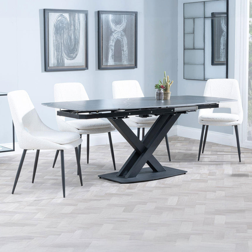 Diana Black Ceramic Swivel Top Extending Dining Set - Stansbury Fabric Dining Chair