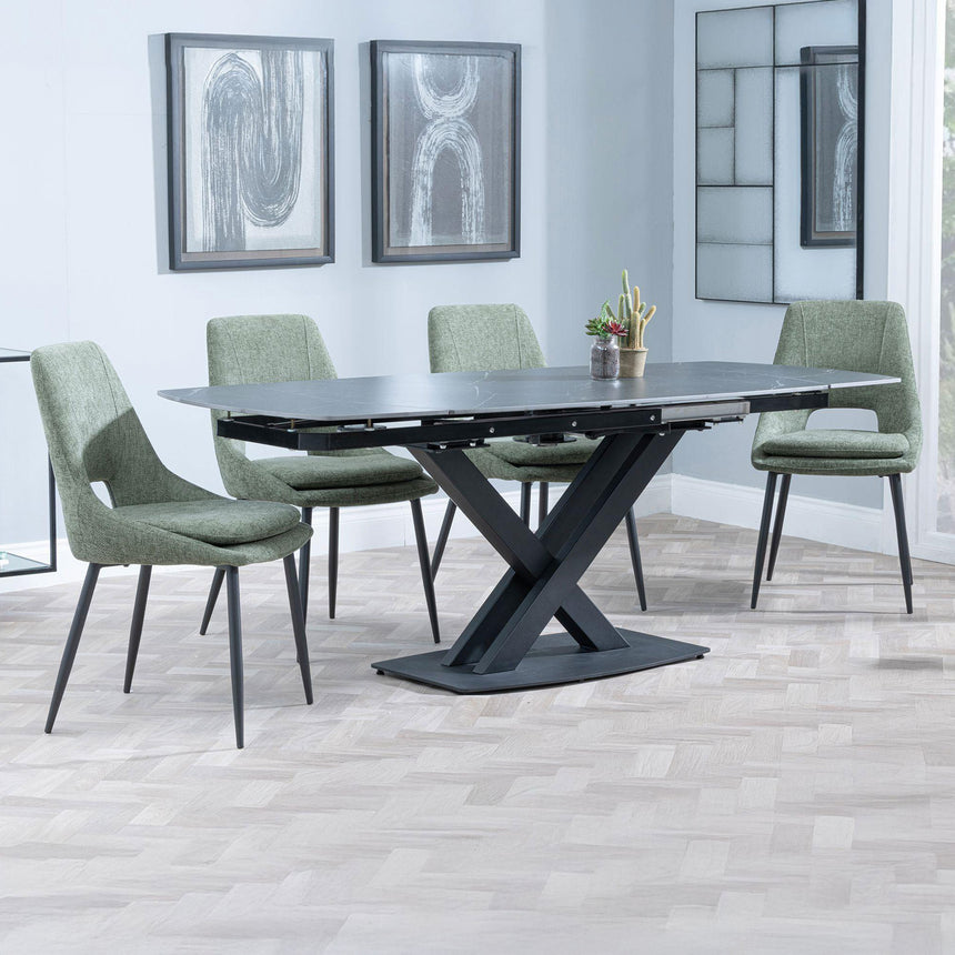 Diana Black Ceramic Swivel Top Extending Dining Set - Stansbury Fabric Dining Chair