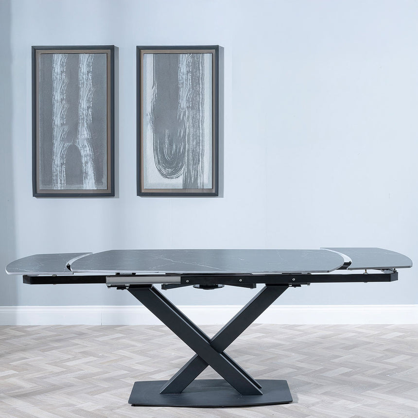 Diana 4-8 Seater Ceramic Swivel Top Extending Dining Table with Black Cross Base - 140cm-200cm