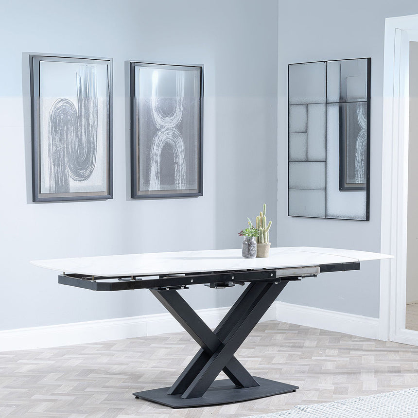 Diana 4-8 Seater Ceramic Swivel Top Extending Dining Table with Black Cross Base - 140cm-200cm