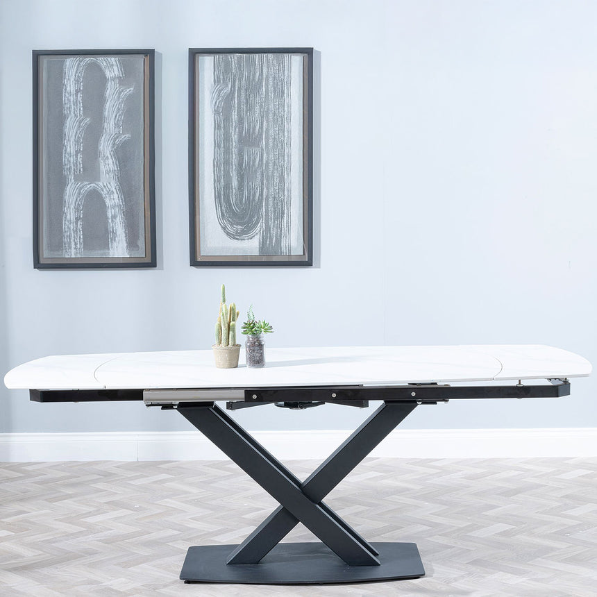 Diana 4-8 Seater Ceramic Swivel Top Extending Dining Table with Black Cross Base - 140cm-200cm
