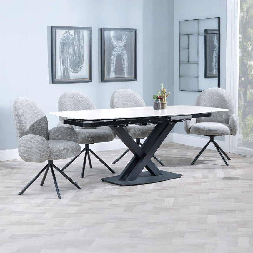 Diana White Ceramic Swivel Top Extending Dining Set - Altavista Fabric Swivel Dining Chair