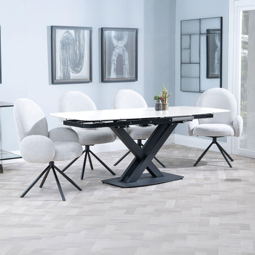 Diana White Ceramic Swivel Top Extending Dining Set - Altavista Fabric Swivel Dining Chair