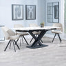 Diana White Ceramic Swivel Top Extending Dining Set - Burano Velvet Fabric Swivel Dining Chair