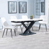 Diana White Ceramic Swivel Top Extending Dining Set - Rovereto Fabric Dining Chair