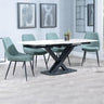 Diana White Ceramic Swivel Top Extending Dining Set - Rovereto Fabric Dining Chair