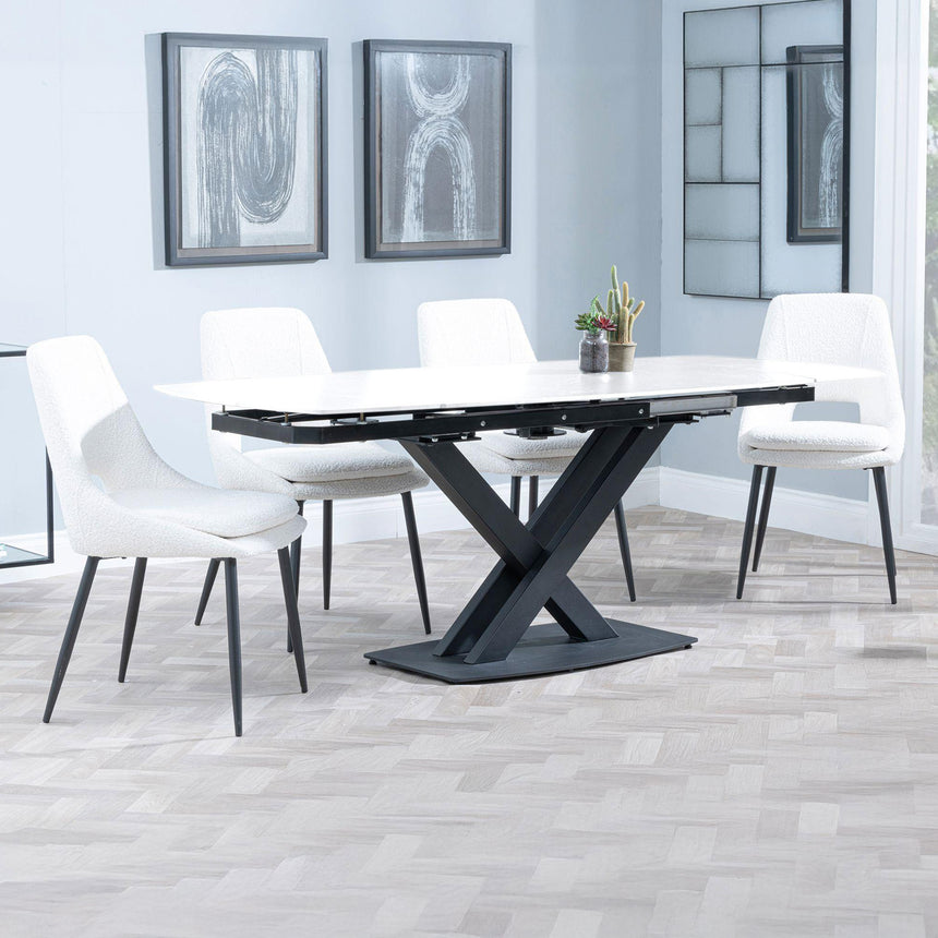 Diana White Ceramic Swivel Top Extending Dining Set - Stansbury Fabric Dining Chair