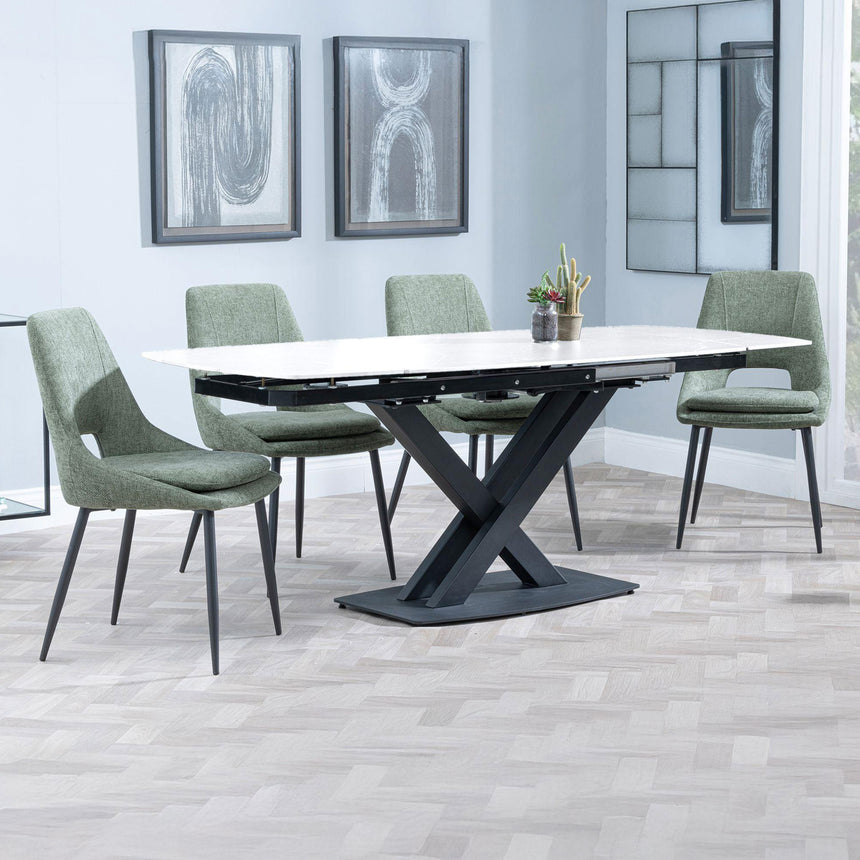 Diana White Ceramic Swivel Top Extending Dining Set - Stansbury Fabric Dining Chair