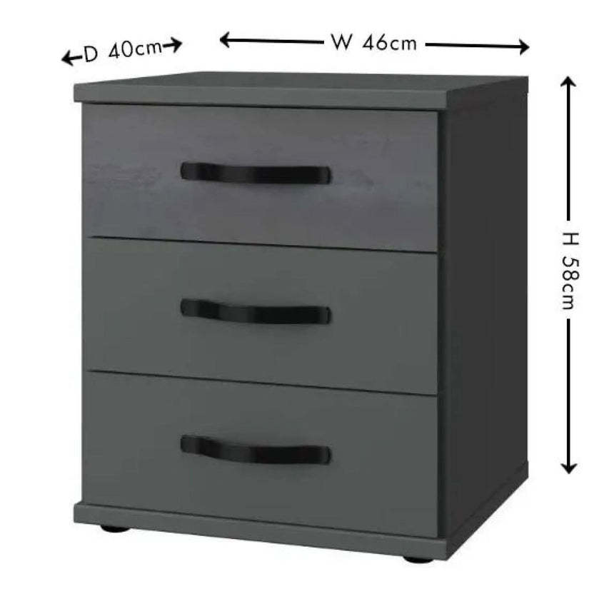 Carrara 3 Drawers Bedside Cabinet
