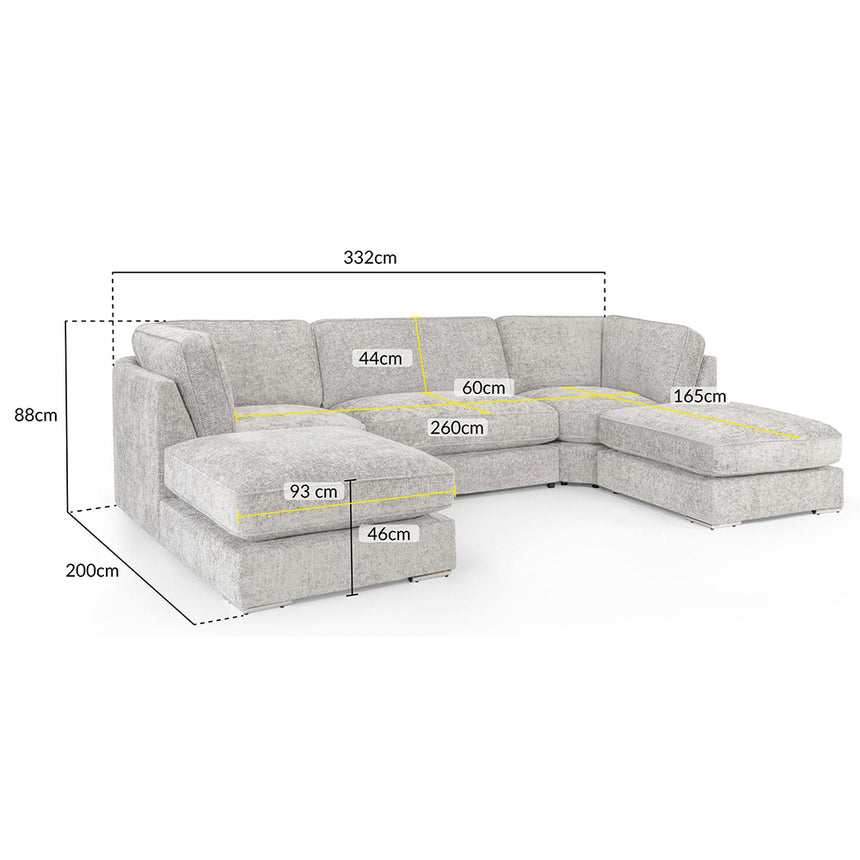 Bunk Ivory Fabric U Shape Corner Sofa Suite